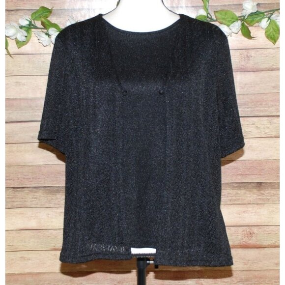 Notations Ladies Black Layered Cardigan Sweater Size L Short Sleeve Faux Cami - Picture 4 of 12